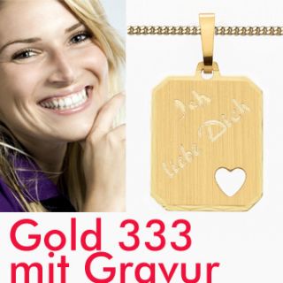 Partner ANHÄNGER GOLD 333   Ich liebe Dich mit HERZ + NAMEN GRAVUR