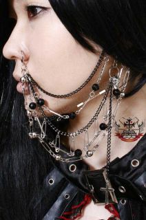 GOTHIC DOLL SAFETYPIN SKULL Earring+Nose Ring 6 CHAINS