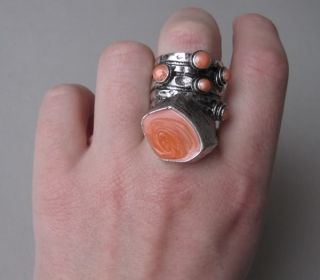 Celebrity Style Chunky Blogger Cocktail Ring arty coral orange 18mm Gr