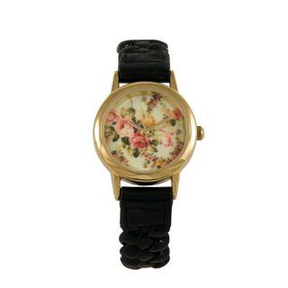SIX Damen Armbanduhr mit Blumenprint und rundem Gehäuse, schwarz (38