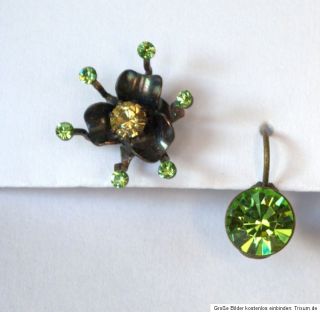 Konplott 4 verschiedene Ohrringe Einzelstücke Kristalle grün gelb