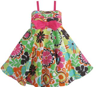 Girls Dress Multi Color Bow Tie Flower Print Summer Kids Sundress SZ 3
