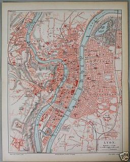Alter Stadtplan 1896 Lyon France Frankreich Rhône 357