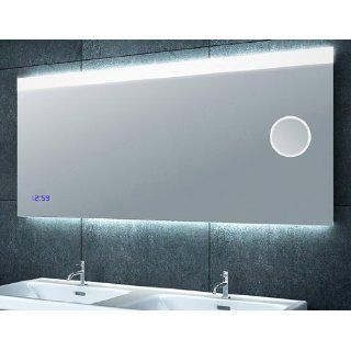 Badspiegel mit Beleuchtung, Uhr und Kosmetikspiegel 140x60cm 