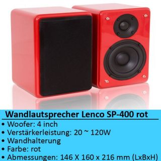Lautsprecher PAAR Boxen glänzend Hifi 120W Lenco SP 400 rot