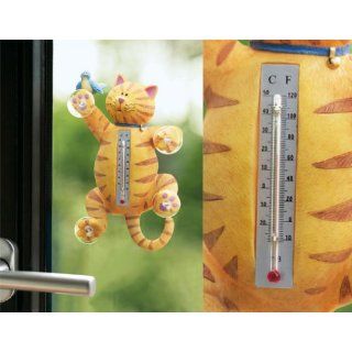 Außen Thermometer als Katze am Fenster mit 4 x Saugnapf 