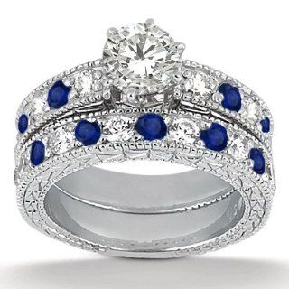 Allurez   Antique Diamond & Blue Sapphire Bridal Set Palladium (1.80ct