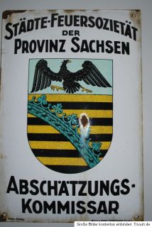 Altes Emaille Schild, Städte Feuersozietät der Provinz Sachsen