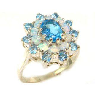 Damen Ring 9 Karat (375) Weißgold mit Blautopas Opal   Größe 50 (15