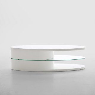 Couchtisch TV Tisch SIR, Glas/Holz, weiß, Hochglanz, 150cm 