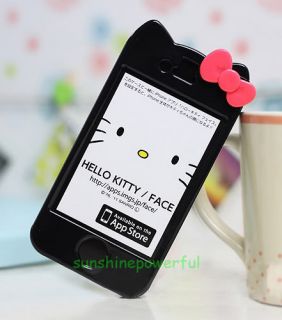 Black Hello Kitty Bow Hard Case Cover skin for iPhone 4 4G