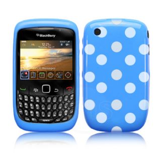 Blue Polka Dots Gel Case For Blackberry Curve 3G 9300 / 8520 + Screen