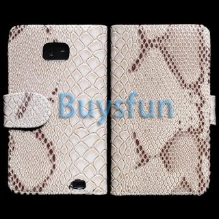 White Crocodile Golssy Wallet Leather Cover Case for Samsung Galaxy S2