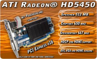 512 MB ATI Radeon HD5450 Grafikkarte PCI E