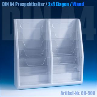 DIN A4 Prospekthalter / 2x4 Etagen / 8 Fächer / Wandm.