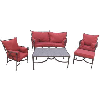 NEW 5 PCE RED / WROUGHT IRON OUTDOOR FURN PATIO SOFA LOUNGE RED
