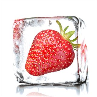 Glasbild / Wandbild Eiswürfel Erdbeere 30 x 30 cm NEU (GLA521A