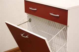Badschrank Badezimmerschrank Schmutzwäscheschrank ; weiß / rot