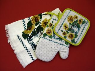 Küchen Set Handschuh Topflappen Tuch Sonnenblumen M526