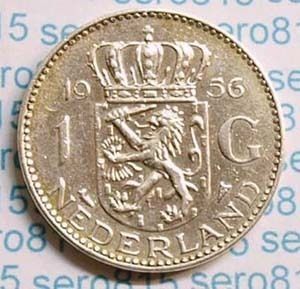 Niederlande 1 Gulden 6,5 Gr.Silber 1956 (b539