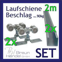 2x 2m Laufschiene + 2x Beschlag 90kg Schiebetür Tor Tür