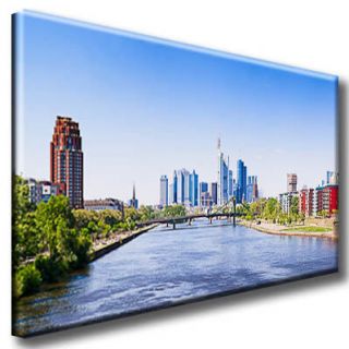 Leinwand Bild Frankfurt Skyline Brücke Main Wasser City Bilder