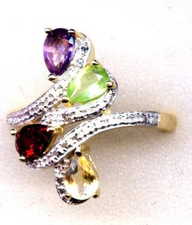 , Granat, Peridot, Citrin, Diamant Ring, Silber + 585/  Gold