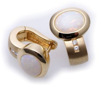 Ohrringe Creolen echt Gold 585 Opal Brillant 0,06ct