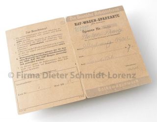 VW Kdf Wagen Sparkarte vom 30.07.1943 Original  Rarität  