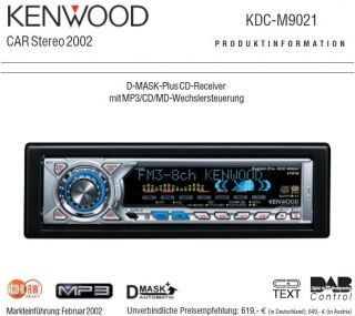 KENWOOD AUTO RADIO KDC M907 M9021 CD  D MASK SYSTEM KOMPLETT