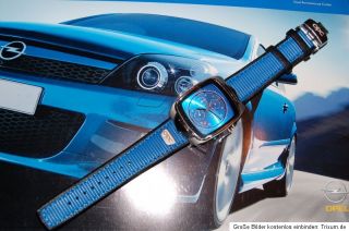 original limitierte Opel OPC Uhr Blue Edition Chronograph Kalbs Leder
