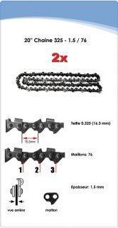 20 Chaine x 2 tronconneuse, scie, la chaine 325 1.5 76 Neuf