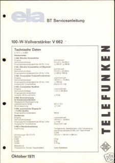 Telefunken Service Manual für ELA Verstärker V 662
