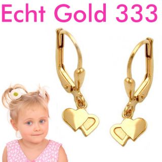 Mädchen Herzchen Ohrhänger Kinder Herzen Ohrringe aus ECHT GOLD 333