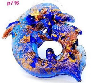 new handmade dolphin lampwork Murano art glass beaded pendant necklace