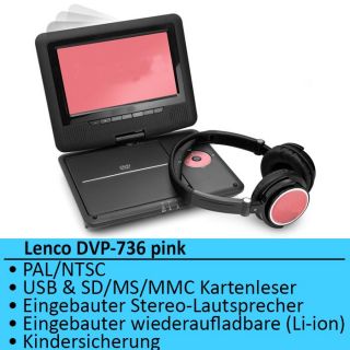 Player TFT Display  USB SD Lenco DVP 736 pink 8711902025511
