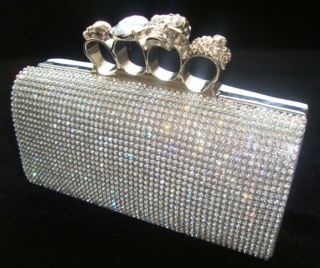 Shimmering Silver Knuckle Diamante Evening bag Clutch Purse Party
