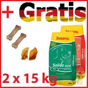 Josera Solido 15 kg + Josera Agilo 15 kg + GRATIS 2 Rinderohren + 2