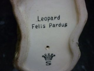 Vintage Leopard Figurine Porcelain Felis Pardus Mark  Crown over S