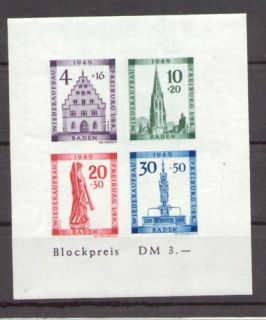 1949 Französische Zone Baden Block 1 B **