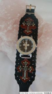 NEU 100 % Echt Leder Gothic Uhr Nieten Kreuz Schnalle Kreuz geflochten