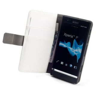 Smartphone Book Case f. Sony Ericsson LT22i Xperia P Leder Weiß