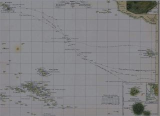 Antiquarische alte Landkarte SÜDSEE Pazifik Tahiti HAWAII Nuka Hiwa