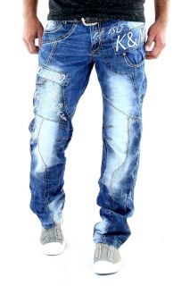 Kosmo Lupo Jeans Hose Designer Herren Cargo Style Blau Verwaschen