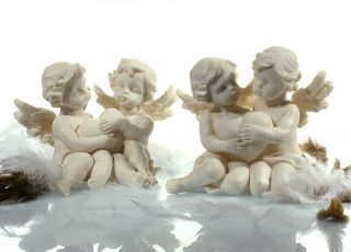 Engel Figur Statue Skulptur zwei Engel mit Herz sitzend Poly B 14cm