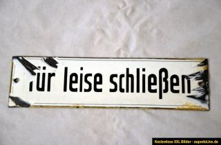 Emailschild Tür leise schließen um 1920 Arztschild 22x6 cm.