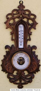 Wetterstation Barometer Thermometer M&S Jugendstil Schnitzereien Eiche