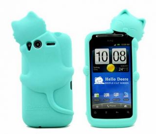 Blue New kiki Cat Cute Silicone Back Cover Case for HTC Desire S 2 G12