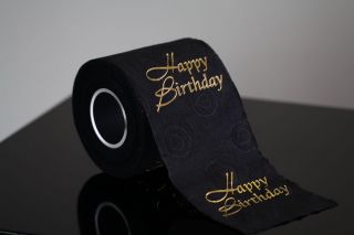 Exclusives Toilettenpapier schwarz  Prägung Happy Birthday in
