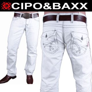 Cipo & Baxx Herren Designer Jeans Hose Weiß C 701